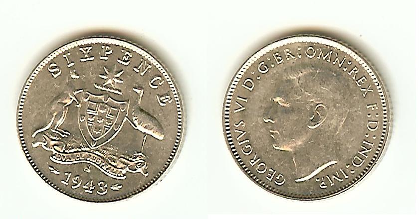 Australian 6 Pence 1943S AU+